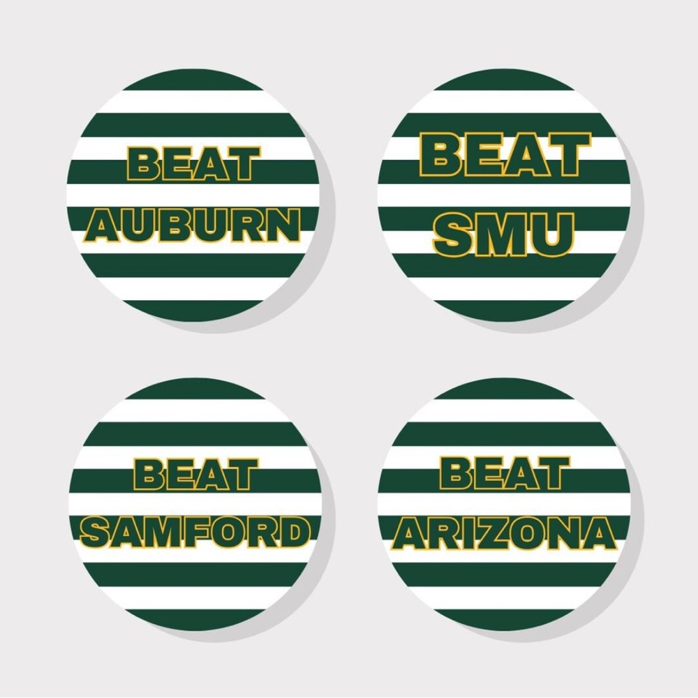 Green and White Striped Coasters Set